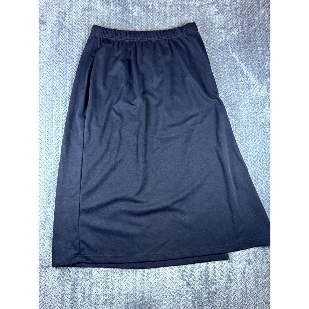 White Stag Woman Midi Skirt Womens 18W 20W Black Stretch Side Slit Elastic Waist